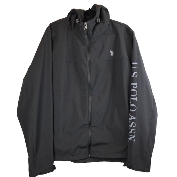 US Polo Assn. Other - U.S. Polo Assn. Polar Fleece Bonded Wordmark Jacket Men's 2XL Black Hooded Logo